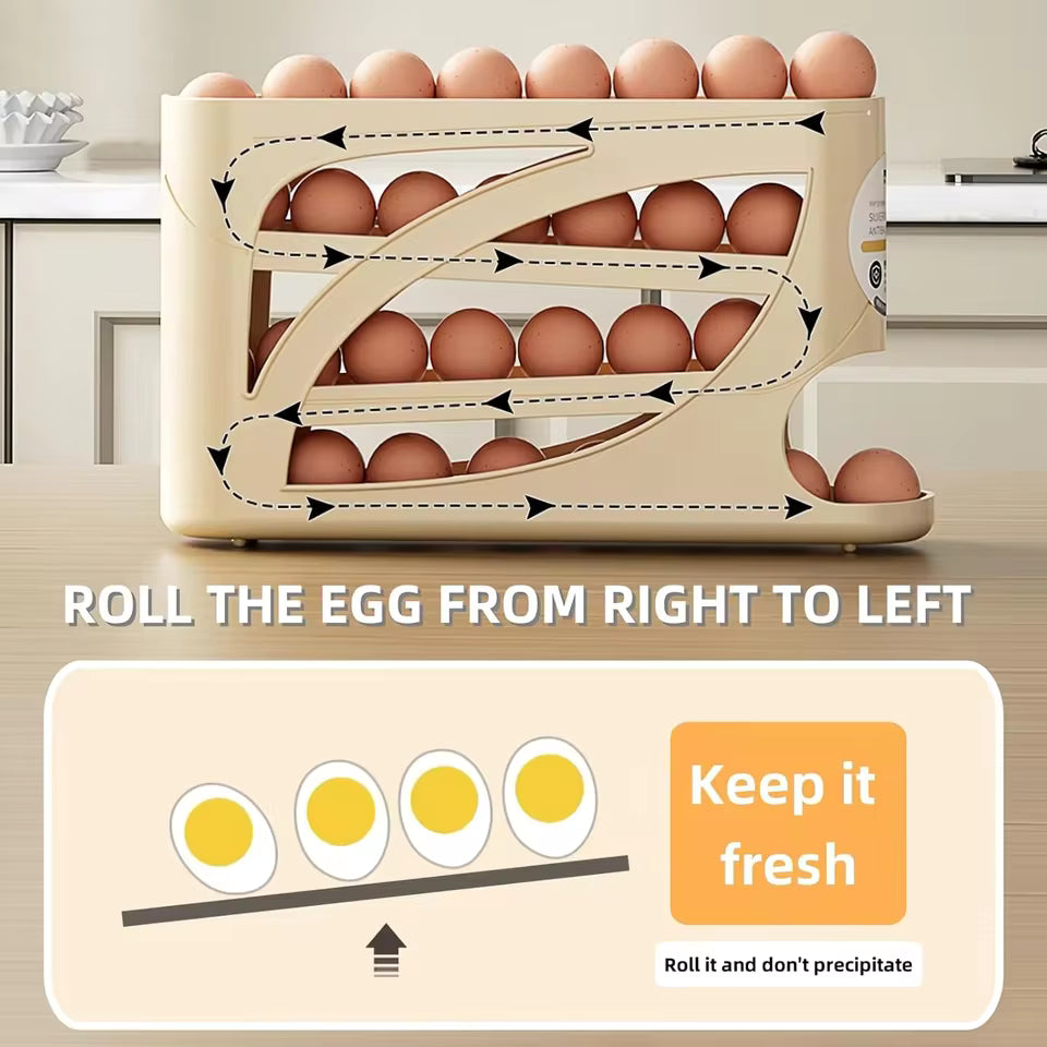 4-Tier Rolling Egg Dispenser for Fridge Storage
