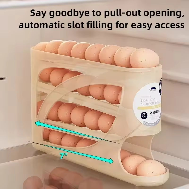 4-Tier Rolling Egg Dispenser for Fridge Storage