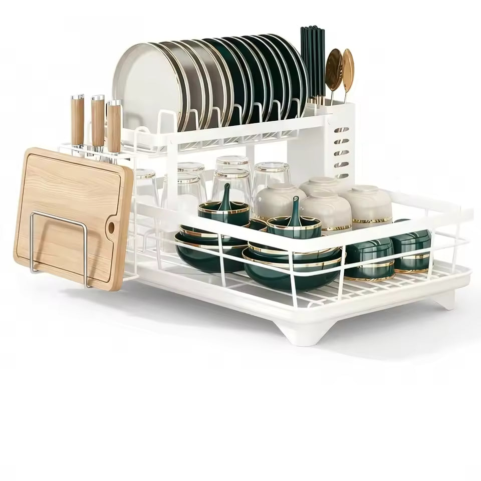 2-Tier Expandable Dish Drying Rack with Drainboard