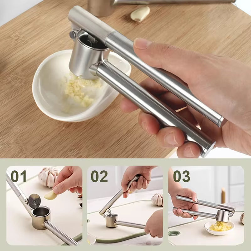 Stainless Steel Garlic Press – Manual Garlic Crusher