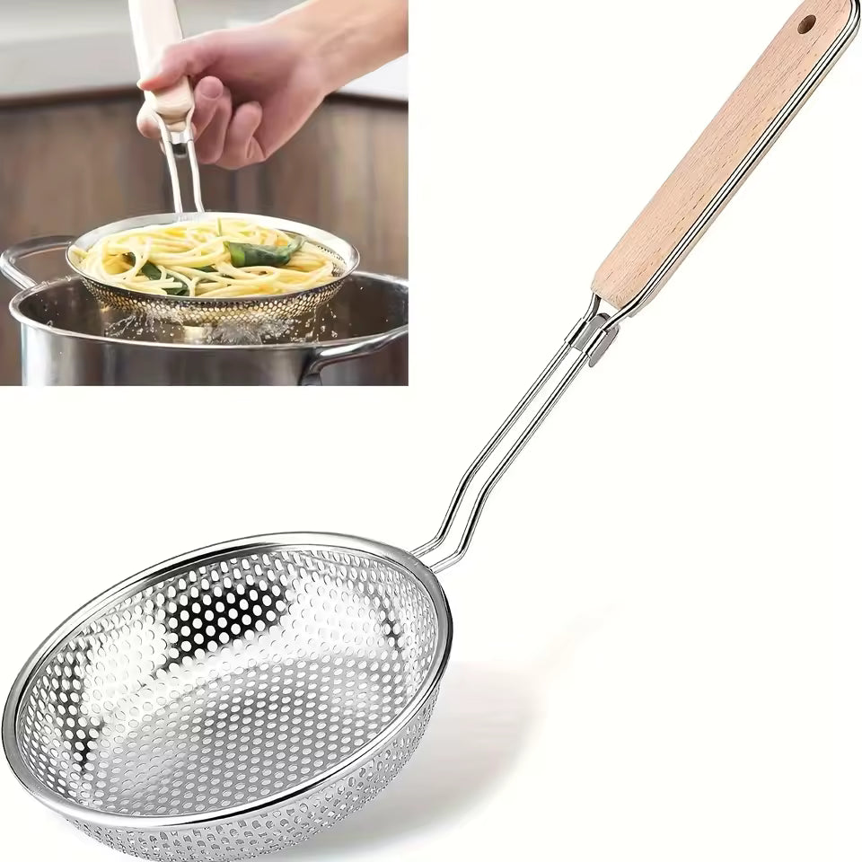 Stainless Steel Colander Skimmer with Wooden Handle
