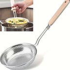 Stainless Steel Colander Skimmer with Wooden Handle