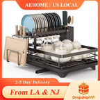 2-Tier Expandable Dish Drying Rack with Drainboard