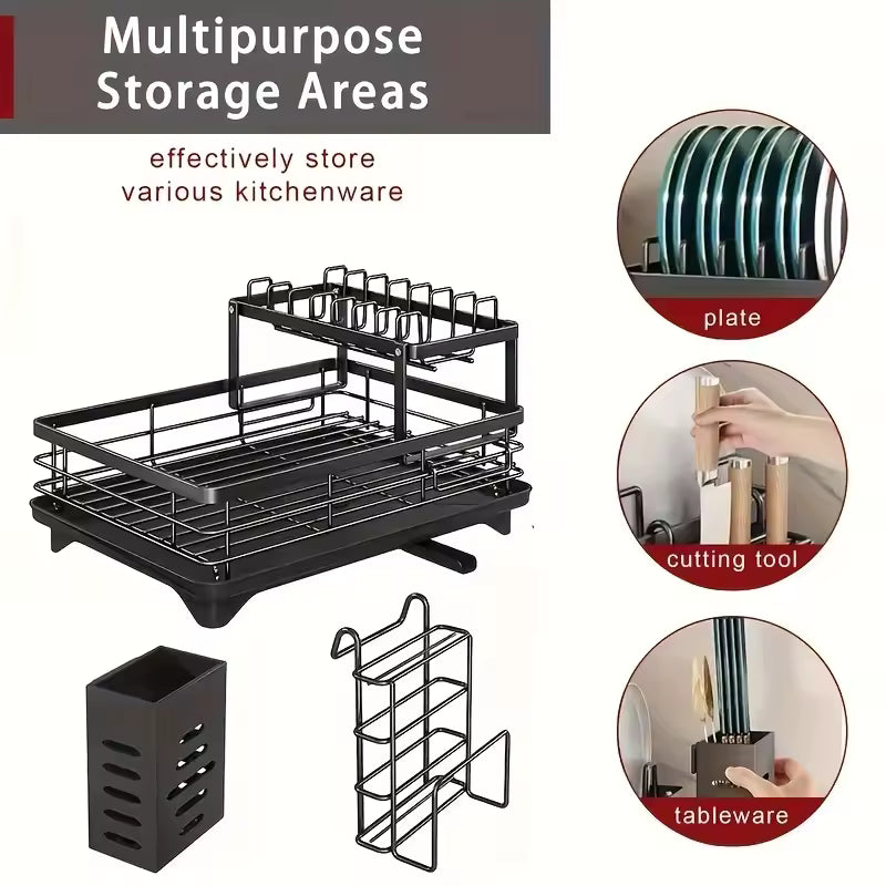 2-Tier Expandable Dish Drying Rack with Drainboard