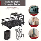 2-Tier Expandable Dish Drying Rack with Drainboard