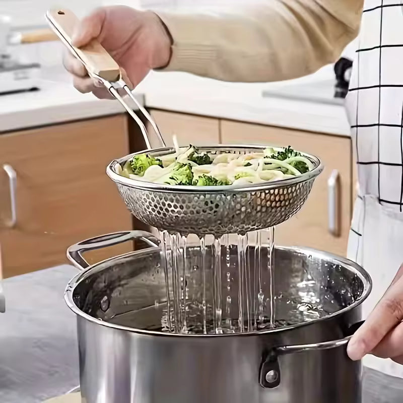 Stainless Steel Colander Skimmer with Wooden Handle