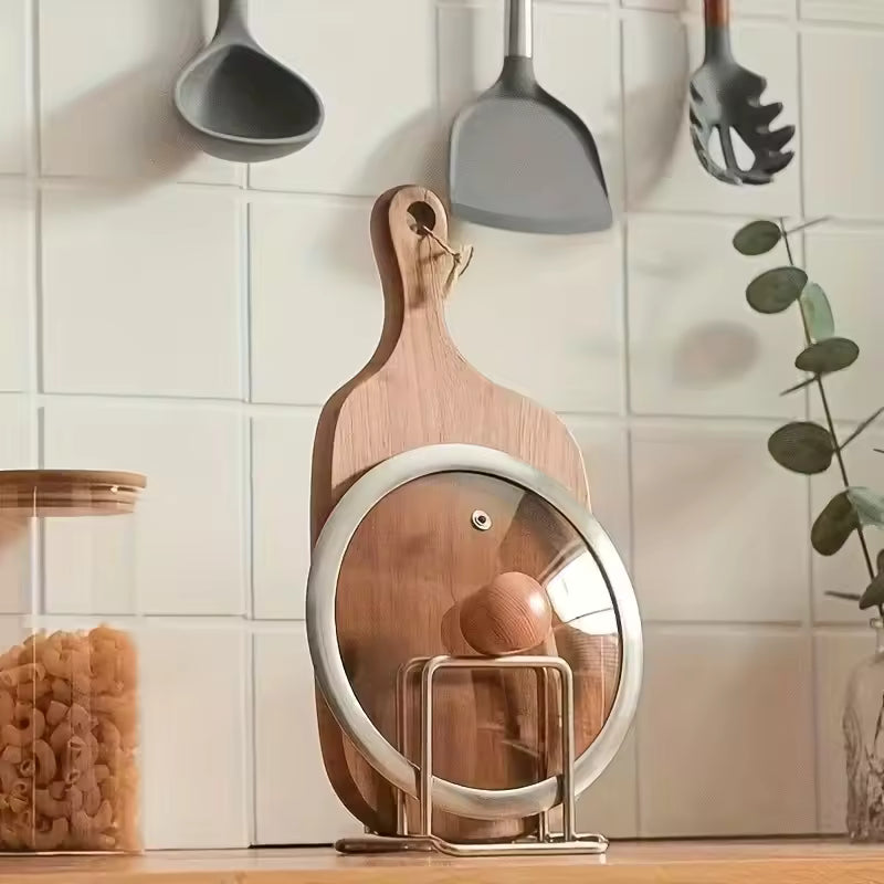 Wooden Pot Lid & Cutting Board Organizer Rack