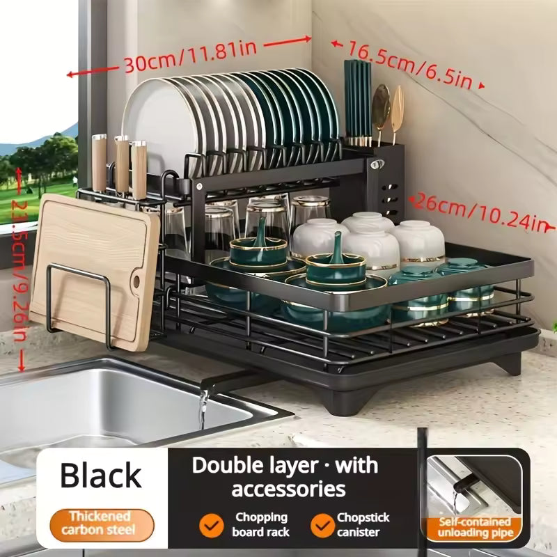 2-Tier Expandable Dish Drying Rack with Drainboard