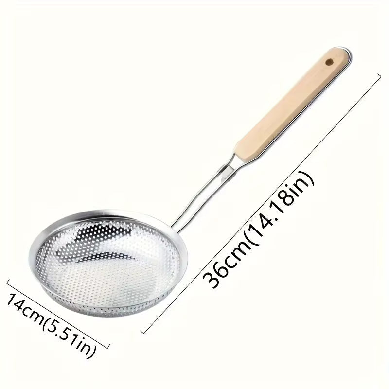 Stainless Steel Colander Skimmer with Wooden Handle